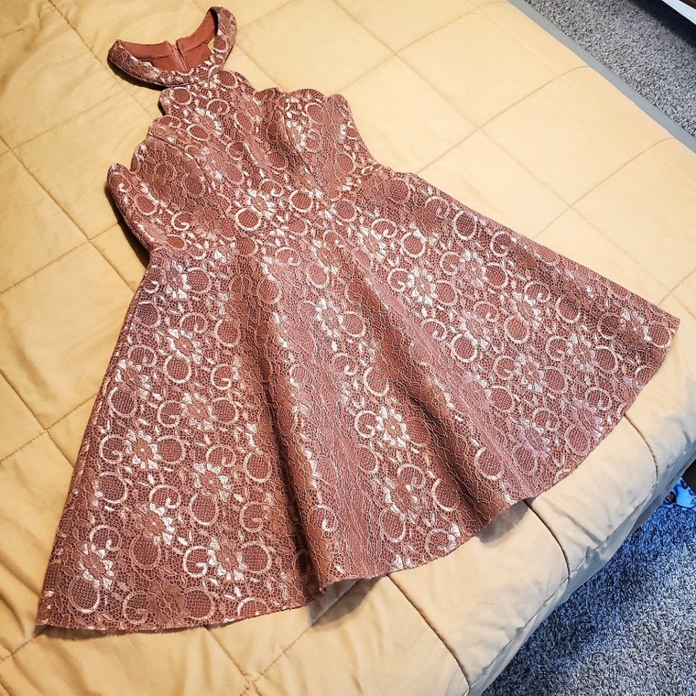 Crystal Doll Lace Mesh Rose Blush Dress Size: 9